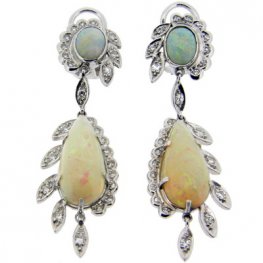 Opal & Diamond Cluster Pendant Earrings. Total Diamonds 0.45cts